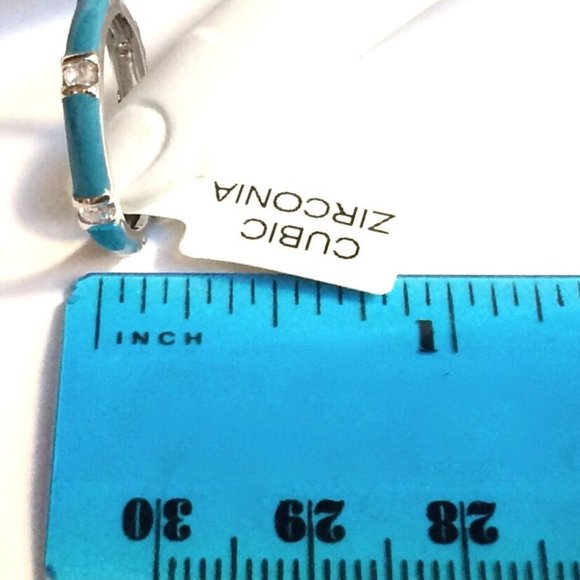 Aqua Enamel Eternity Ring Band Size 5 Cubic Zirconia Silver Rhodium Plated - Picture 8 of 9